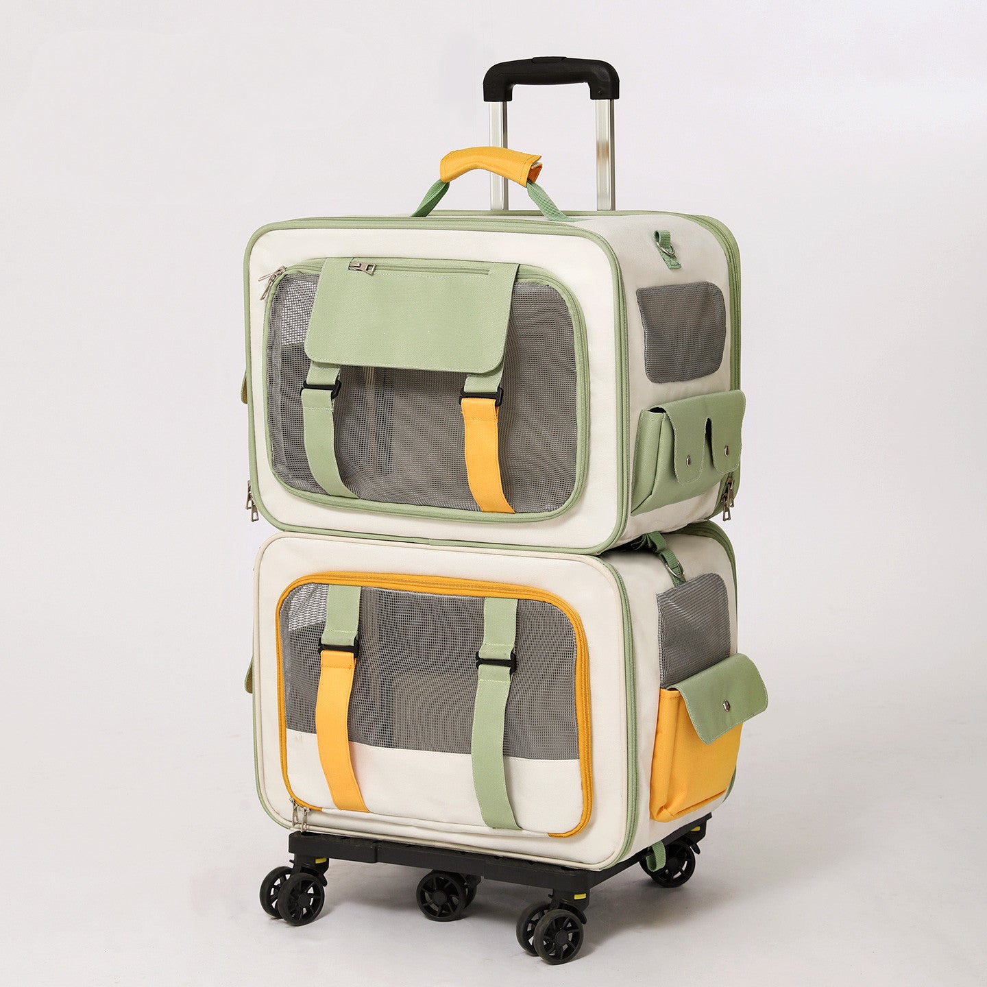 Dual-Layer Pet Trolley Carrier for Two Cats