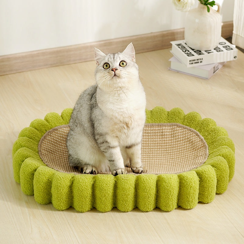 Plush Cactus Cat Bed with Scratcher Pad