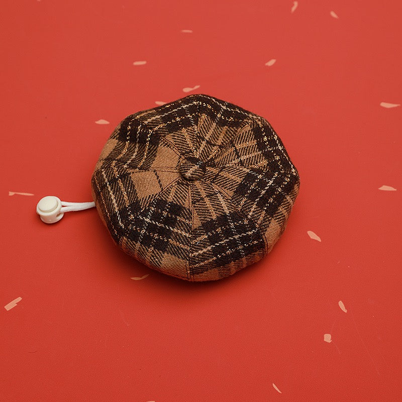 Vintage Plaid Cat Outfit – Brown Dress & Hat Set