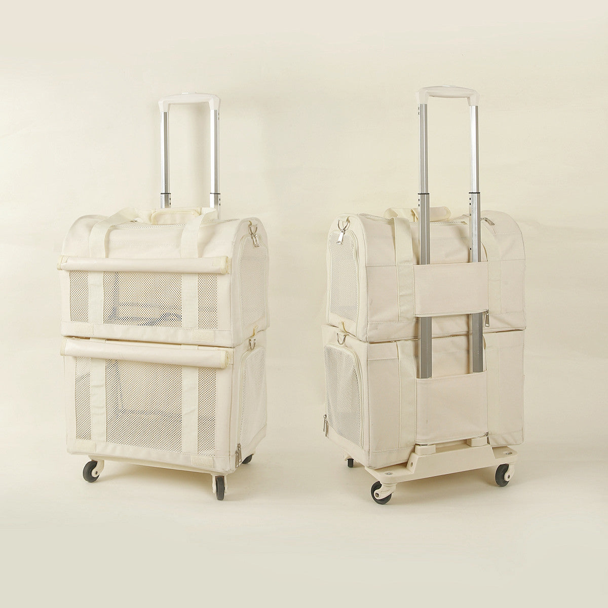 Double-Decker Rolling Pet Carrier with Detachable Design