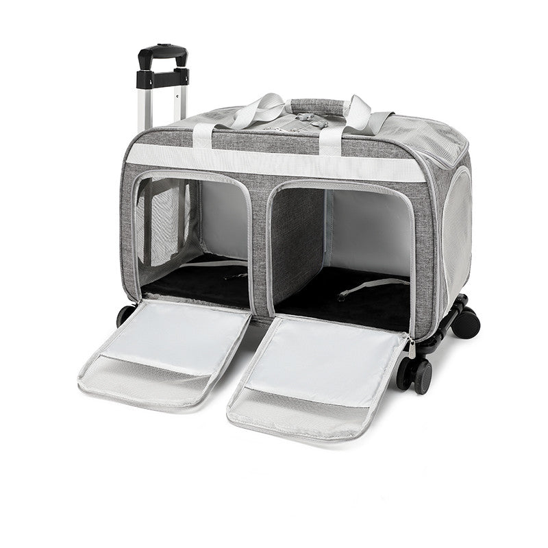 Dual-Compartment Rolling Cat Travel Carrier