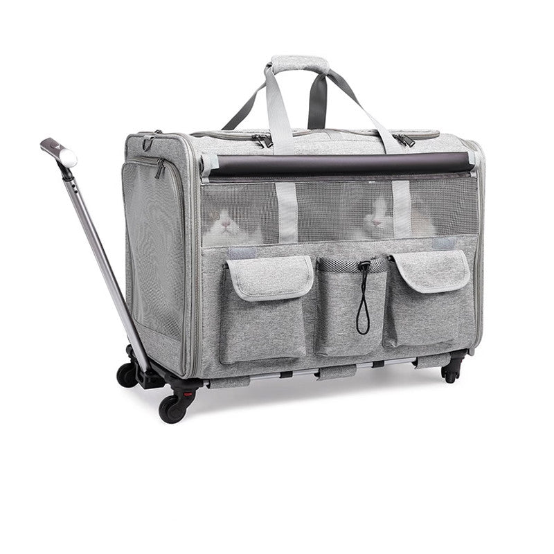 Dual-Compartment Rolling Cat Travel Carrier