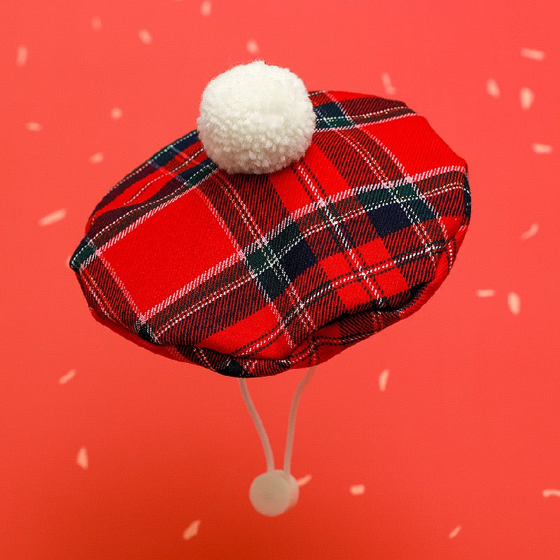 Christmas Red Plaid Cat Outfit – Dress & Hat Set